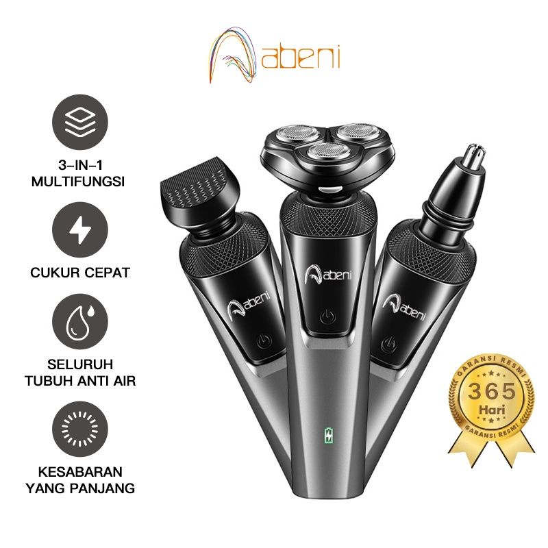 Abeni 3IN1 Alat Cukur Elektrik Portable untuk Jenggot, Kumis, dan Bulu Hidung