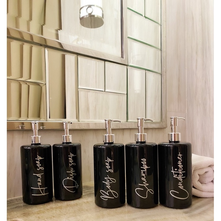 botol HITAM PUTIH GLOSSY N24 &amp; N28 500ml silver LUXURY. aesthetic bottle minimalist refill organizer tempat sabun cair pump estetik