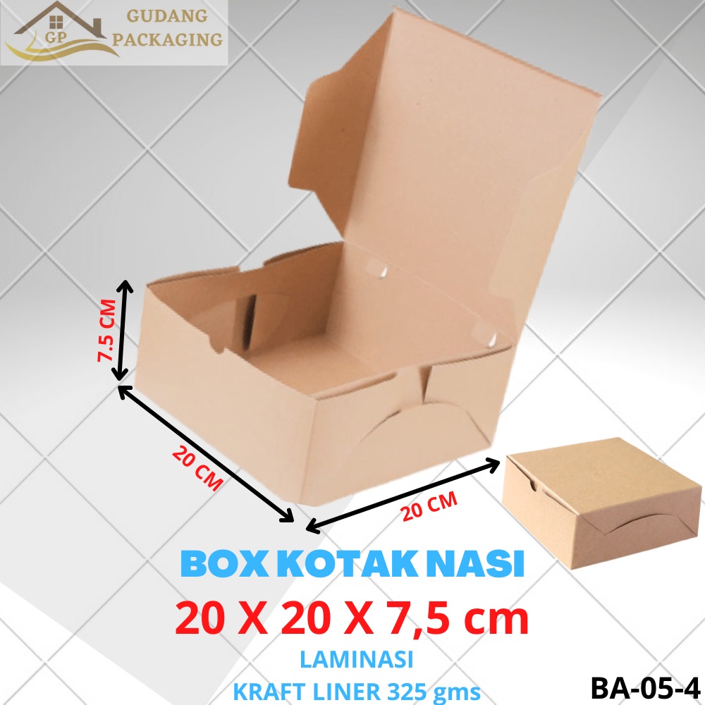 BOX DUS KARDUS KOTAK NASI ROTI KUE SNACK KETRING TEBAL 325gsm 20x20x7,5 cm FOOD GRADE#BB-05-4PE