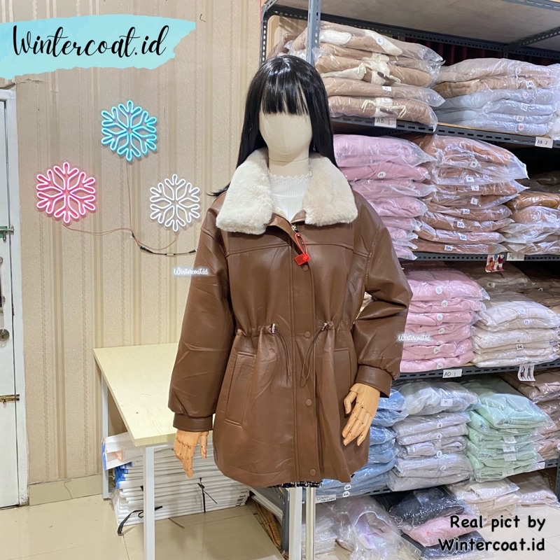 Coat winter wanita leather inner fur thermal Riri import mantel kulit bulu jacket korean style