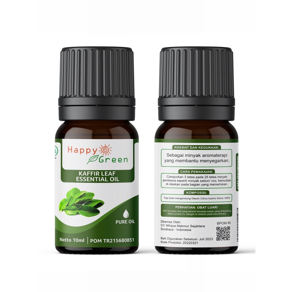 BPOM Happy Green Kaffir Leaf Essential Oil - Minyak Atsiri Daun Jeruk Purut 100% Murni Garansi Uang Kembali