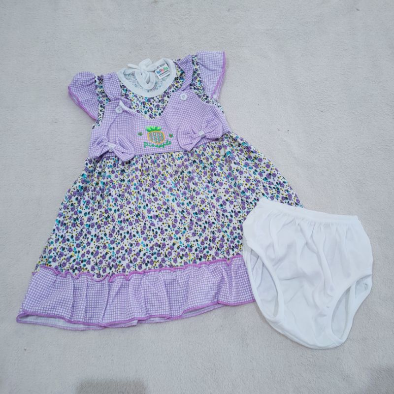 Dress Newborn 3 4 5 6 7 8 9 Bulan -1Tahun gaun baby motif Free celana Dalam