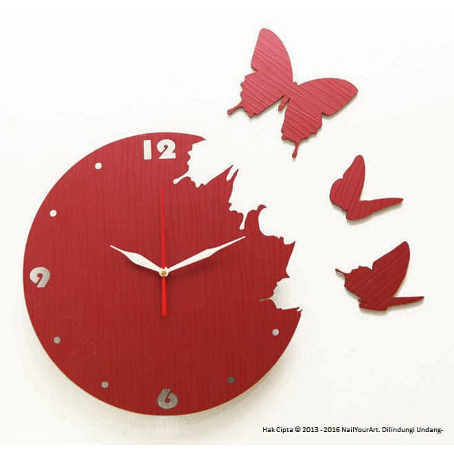 Jam Dinding Unik Artistik - Butterfly Red Wall Clock