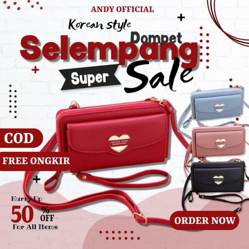 Dompet Donpet Dimpet Dopet Fompet Domoet Lipat Prettyzys Slempang Selempang Wanita Cewek Cewe Cwek P