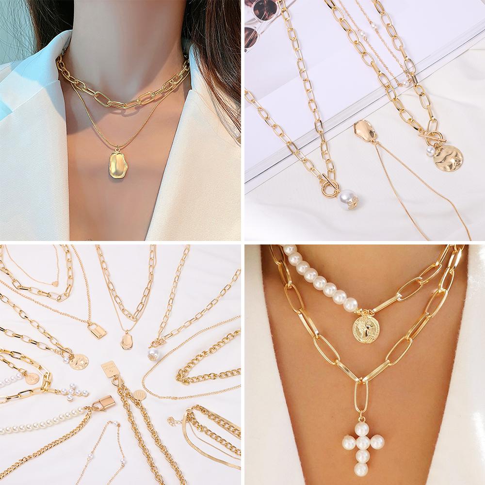 Lily Multilayer Kalung Wanita Chunky Golden Coin Chain Choker