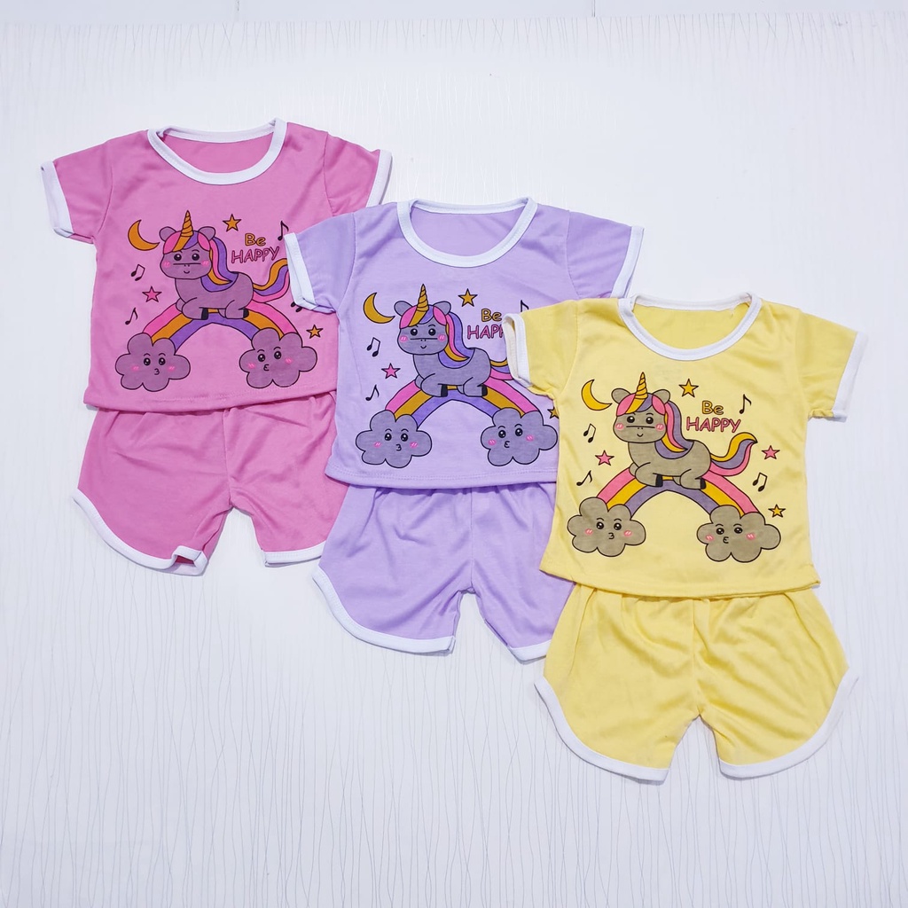 setelan baju bayi sablon random pakaian anak celana bis pendek baju baby gracia