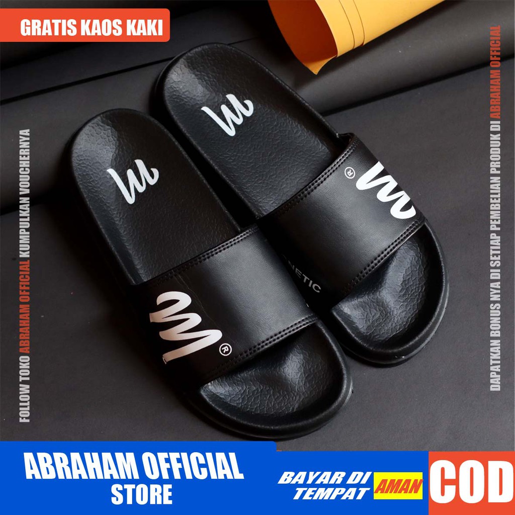 ABRHM x ARBEN Sandal Slide Pria Kulit Pu Sandal Slop Pria Ori Distro Sendal Selop Cowok / Cowo Keren