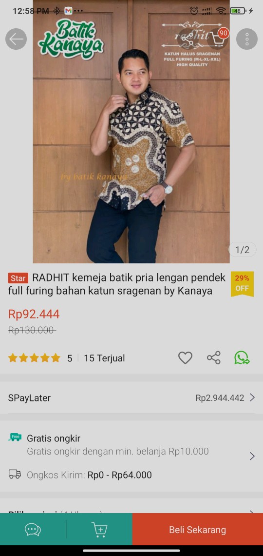 Radhit Kemeja Batik Pria Lengan Pendek Full Furing Bahan Katun Sragenan By Kanaya
