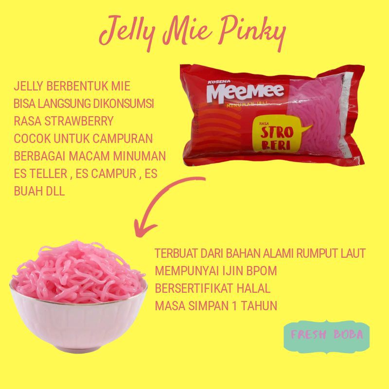 

Minuman jelly topping mie kosena meemee rasa buah strawberry