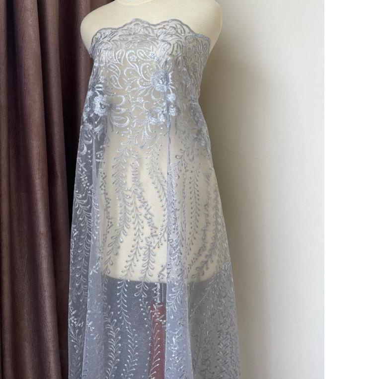 ➵ Bahan kain Brukat Tile Gloria Luxury Warna Silver Abu Abu ❉