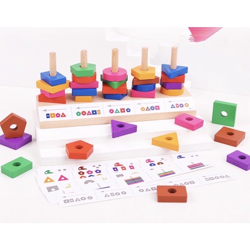 wooden block matching puzzle peg mainan motorik anak shape sorter