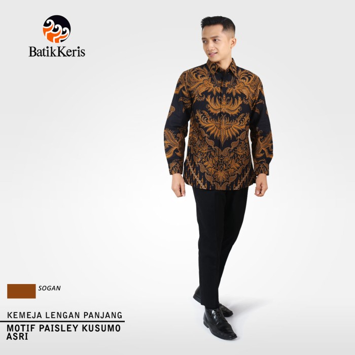 bisa cod Batik Keris Kemeja Lengan Panjang Paisley Kusumo Asri - Sogan, 16
