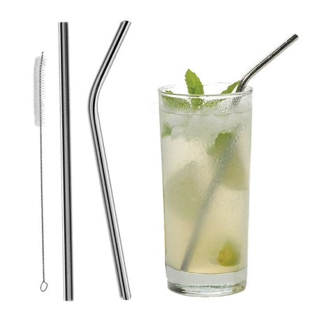 A90 Sedotan Stainless 3 In 1 Reusable Stainless Straw Set Steel + Pembersih