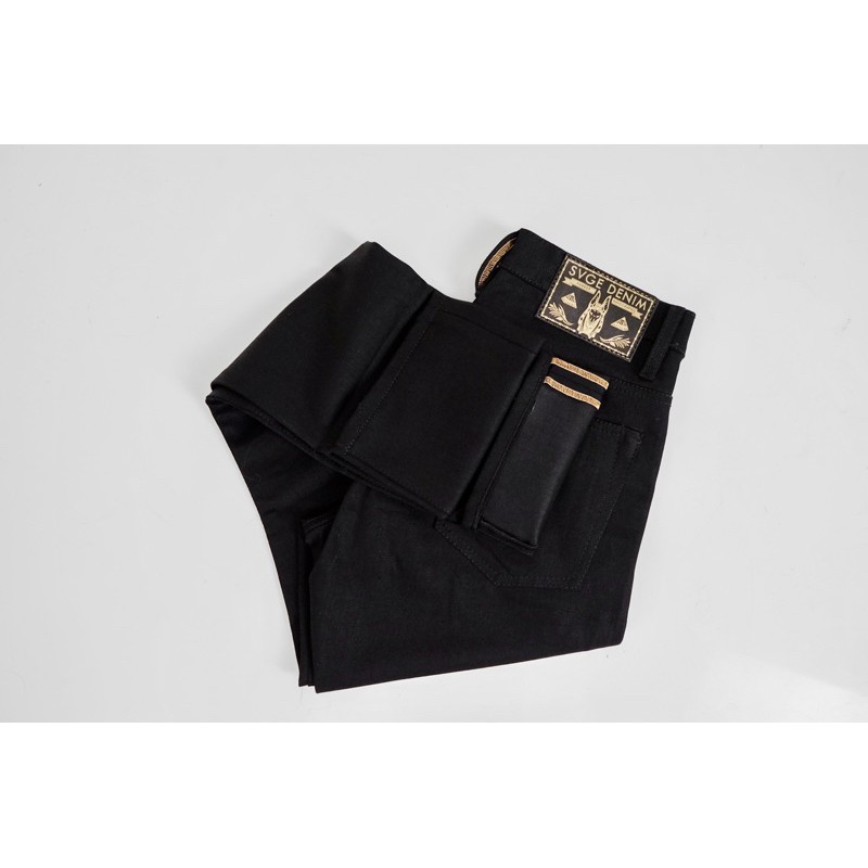 SVGE DENIM “ VIDAR “ Super Black Denim 12.5 Oz Stretch With Accent Selvedge Gold