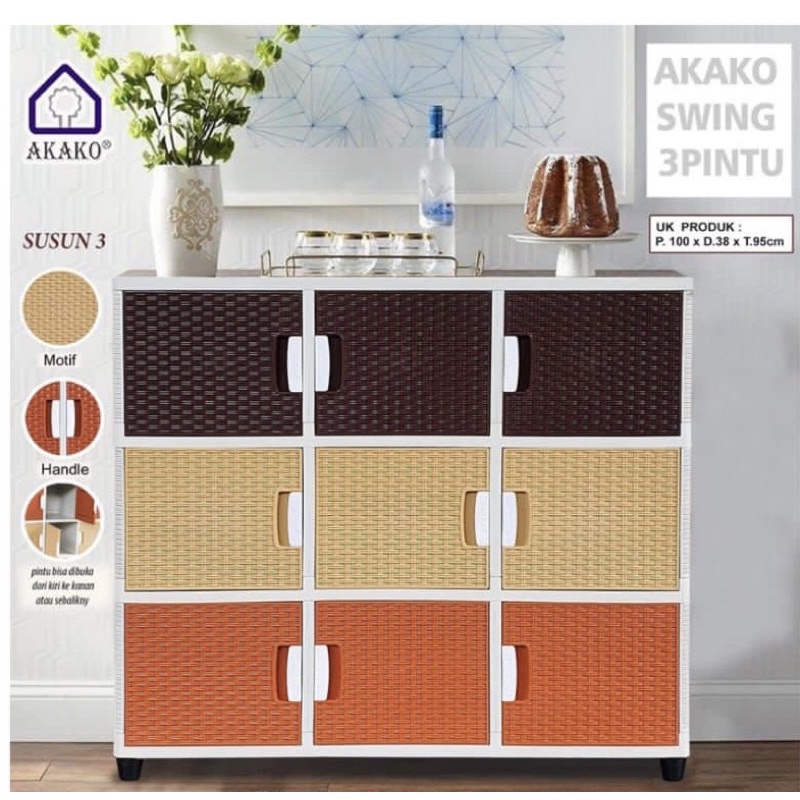 LEMARI PLASTIK AKAKO SWING 3 PINTU LEMARI 3 PINTU SERBAGUNA