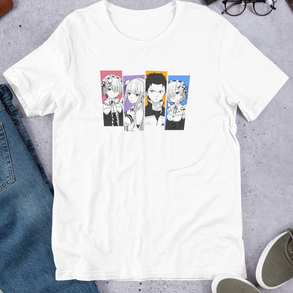 Tshirt Anime Re Zero, Rem, Subaru, Emilia, Ram Team Anime Manga Premium