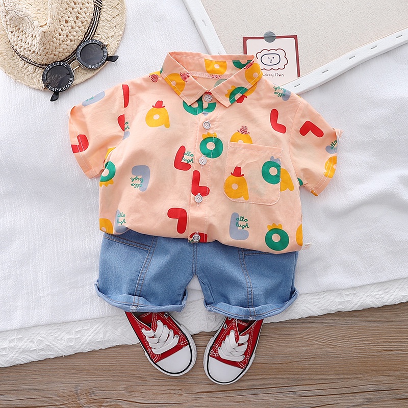 Setelan Anak Laki Laki Baju Set Kemeja ABC Anak Musim Panas Korean Style Import