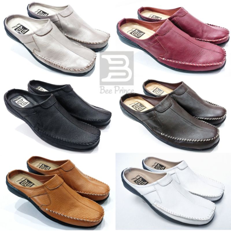 Bee Prince Sepatu Selop Pria Kulit Asli Sandal Bustong Laki laki Sendal Tutong Cowok Casual Sendal D