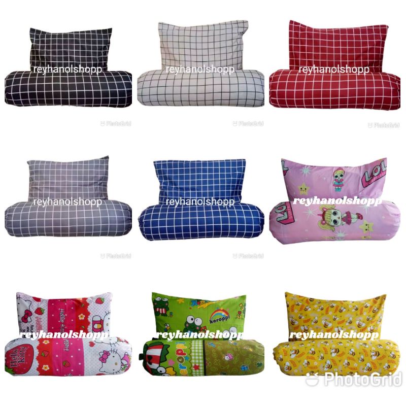 sarung bantal ecer 1 pcs motif karakter embos dan kotak size: 45x60/32x90