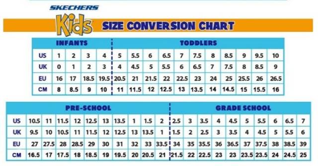 size chart skechers baby