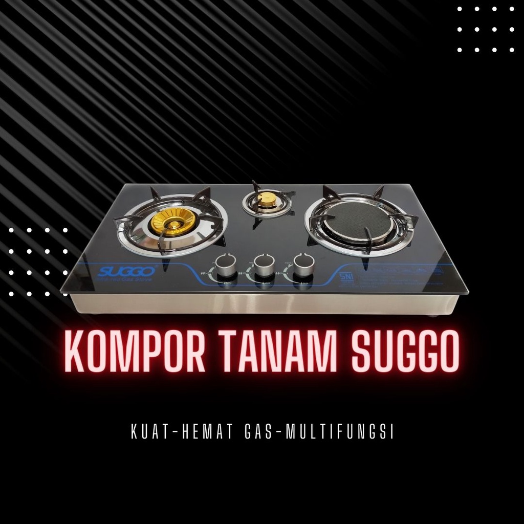 SUGGO Kompor Tanam 3 Tungku SG 301 / Kompor Tanam 3 Tungku SUGGO / Kompor Kaca Original
