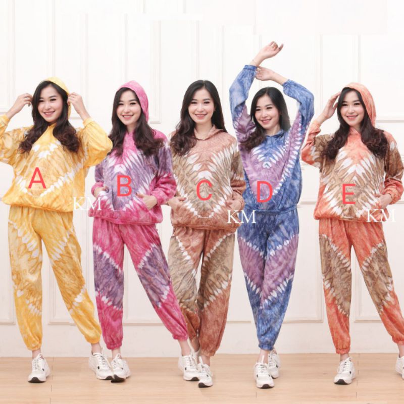 one set tiedye lengan panjang/hoodie diedye
