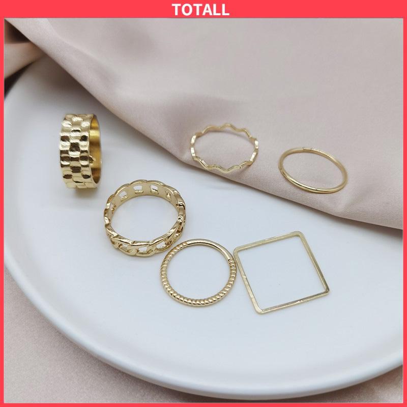 COD 4pcs / Set Cincin Jari Telunjuk Bentuk Geometris Gaya Retro Untuk Wanita-Totall