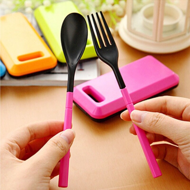 BISA COD - Travel Cutlery Set / Sendok Garpu Makan Lipat Bekal Anak Bento Portable Ala Korea Style