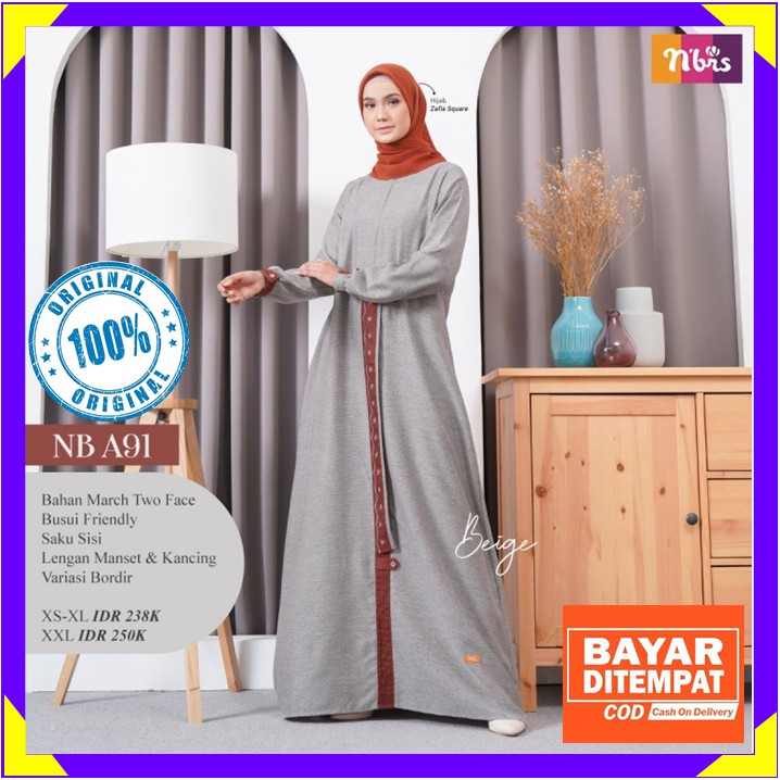 Gamis Nibras Terbaru 2021 Baju Dres Dress Wanita Dewasa Bahan Adem Ori Promo Diskon Beige NBA91 NB A