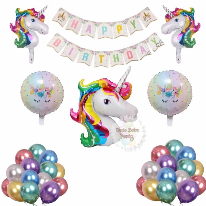 Balon foil set happy birthday / paket ulang tahun unicorn rainbow