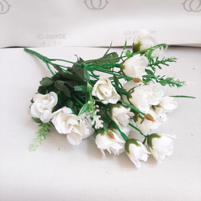 BUNGA MAWAR MINI MINI (10.9)-BUNGA ARTIFICIAL-BUNGA DEKOR-Putih