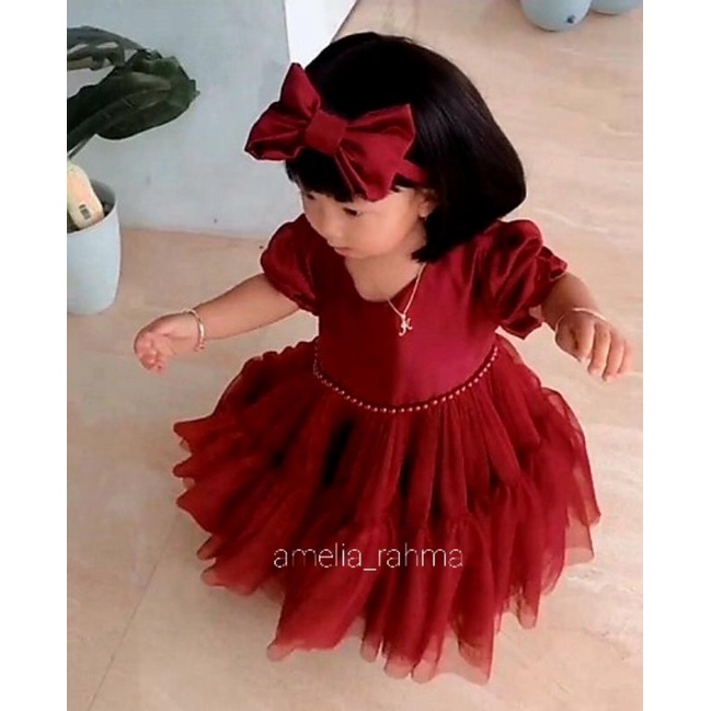 dress revina lengan balon tutu baju pesta ulang tahun anak perempuan lengan balon gamis lebaran