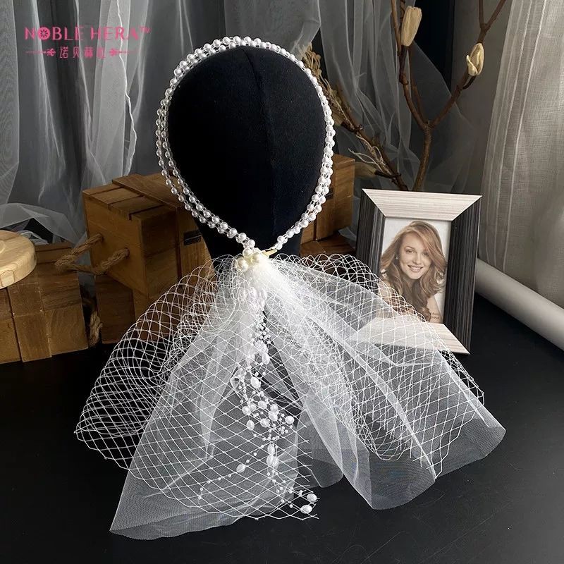 Bridal hair piece bandana mutiara with veil