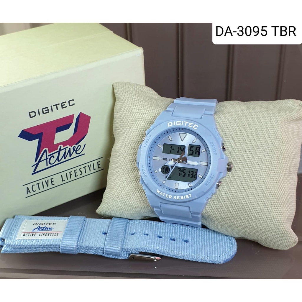 JAM TANGAN WANITA DIGITEC ORIGINAL RUBBER DOUBLE TIME - DIAMETER 3,4 CM - FREE TALI KANVAS