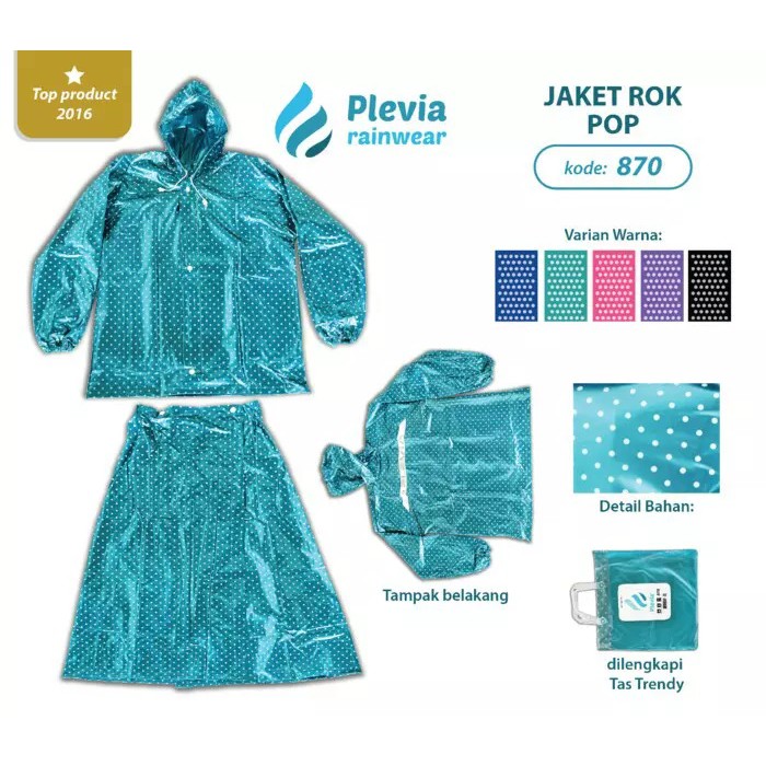 Jas Hujan Mantel Rok Polkadot Plevia POP 870 Stelan / Setelan Jaket Celana Perempuan Wanita