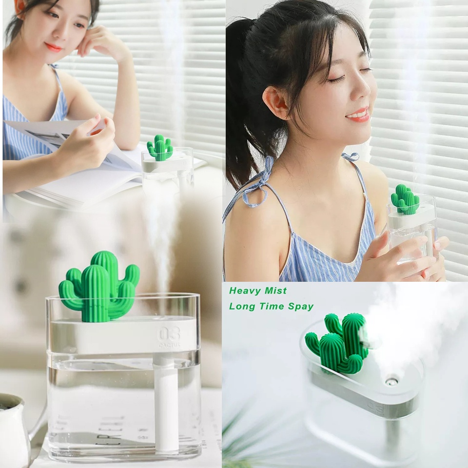 Pelembab Udara Kaktus Aromatherapy Ultrasonic USB Oil Diffuser 160ML