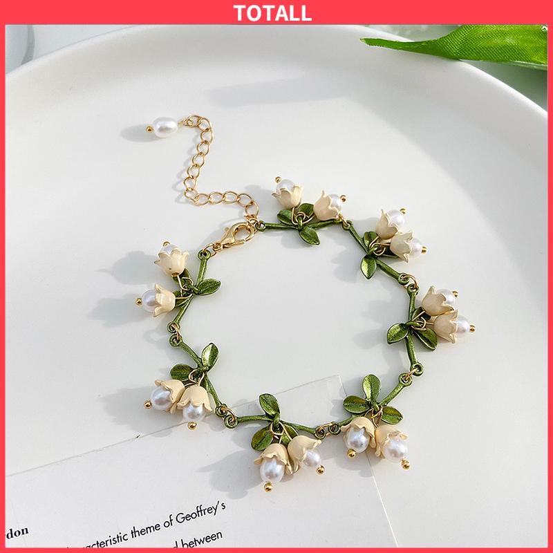 COD Bunga Anggrek Mutiara Musim Semi Desain Unik Indah Elegan Anting-Anting Gelang Kalung-Totall