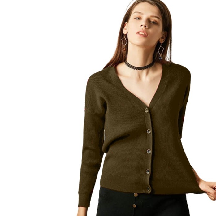 Cardigan Rajut Wanita Oversize XL – 2XL Reike / Female Big Kardi Knit VNeck-Coklat Kopi
