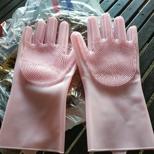 Sarung Tangan Cuci Piring Dengan Brush Yang Tebal Bahan Silikon - 1 Pasang