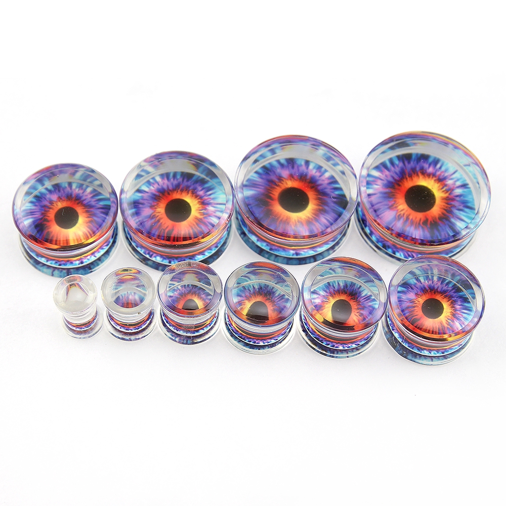 6-24mm Ear Gauges Acrylic Ear Plugs Tunnels Clear Ear Expanders Gauges Body Piercings Jewelry Purple Eyeball Design Earrings