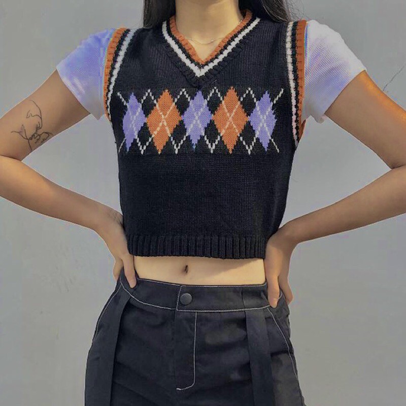 CHARLOTTE VEST - argyle vest rompi rajut argyle