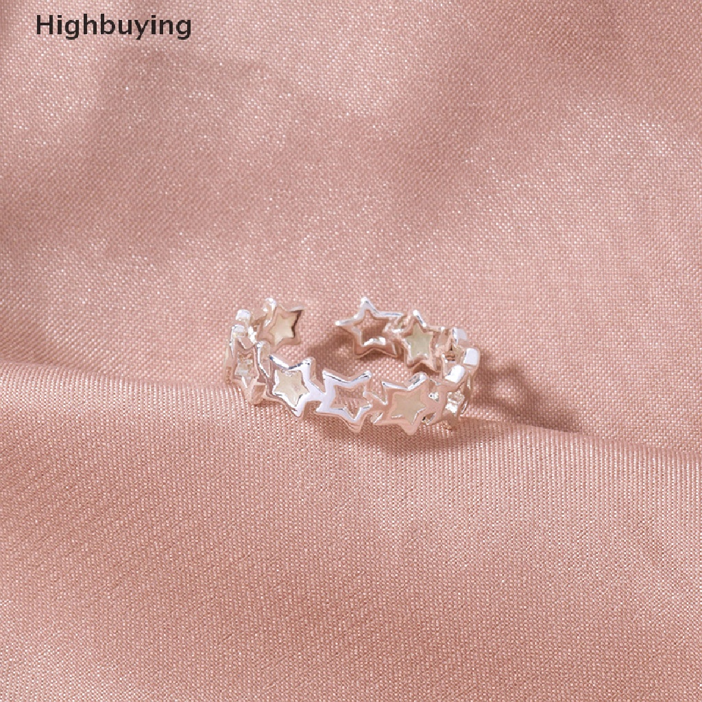 Hbid Cincin Adjustable Desain Bintang Hollow Luminous Glow In The Dark Warna Silver Untuk Wanita