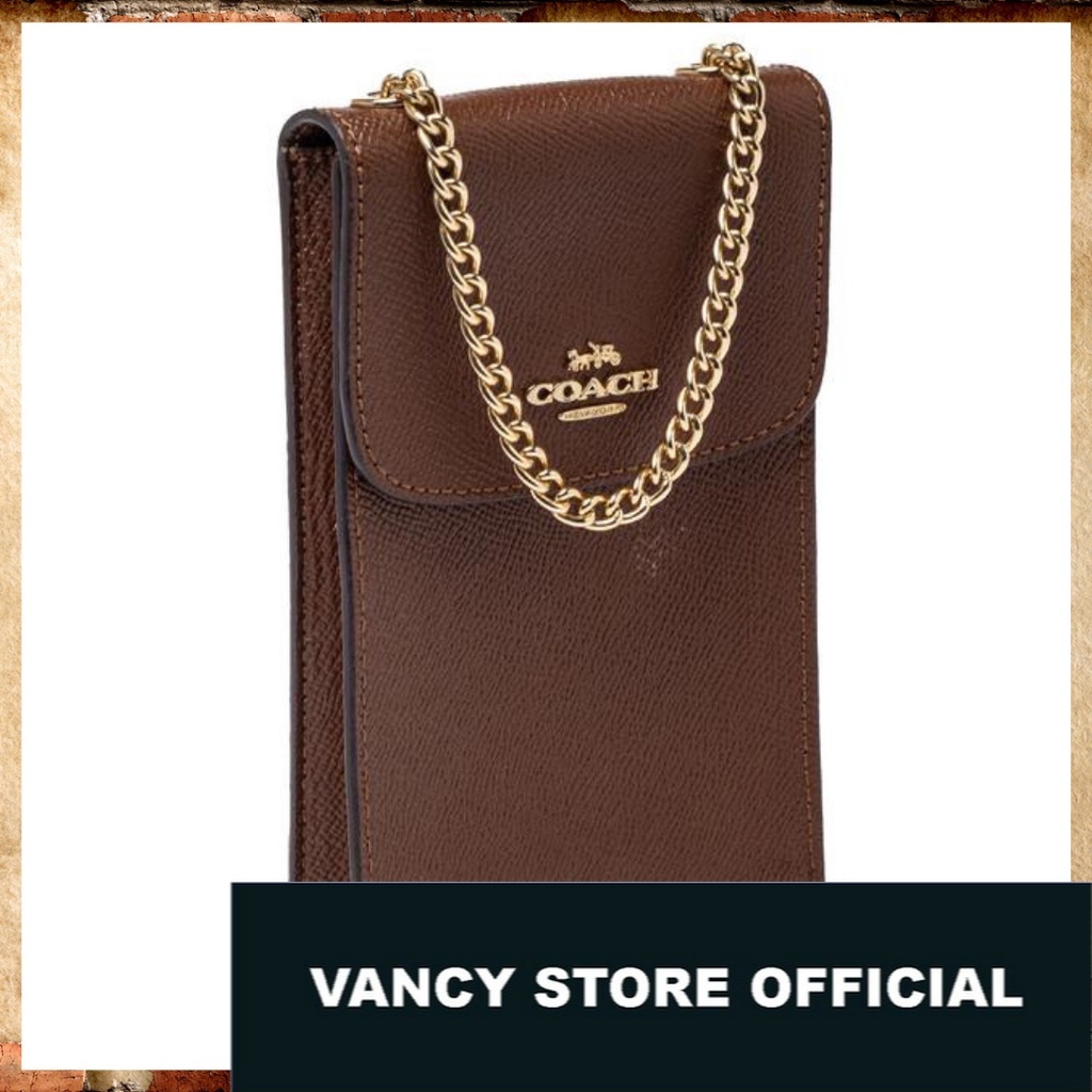 TAS ORIGINAL COACH - Crossbody Brown Saffiano Leather North/South Phone Bag Wallet [ FULL SET NEW WI