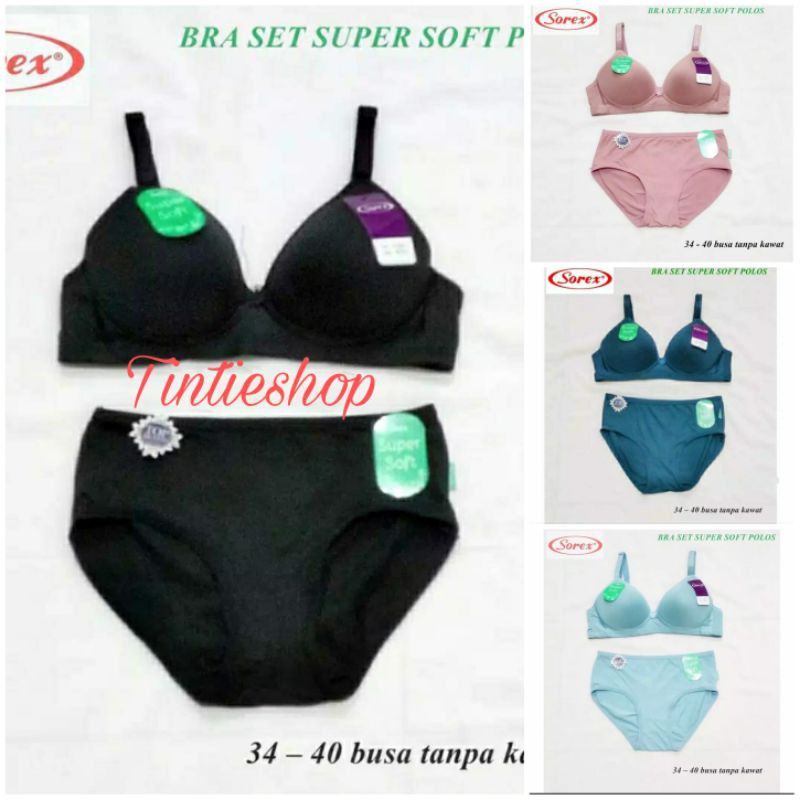 Bra Bh Set Super Soft Polos Sorex Tanpa kawat ( Bra &amp; CD) 34 - 40