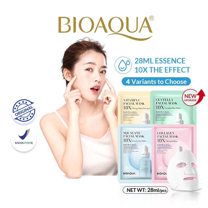 【BPOM】BIOAQUA Sheet mask 10X The Effect masker wajah Whitening / Anti-Aging / Repair / Moisturizing Facial Mask 28ml