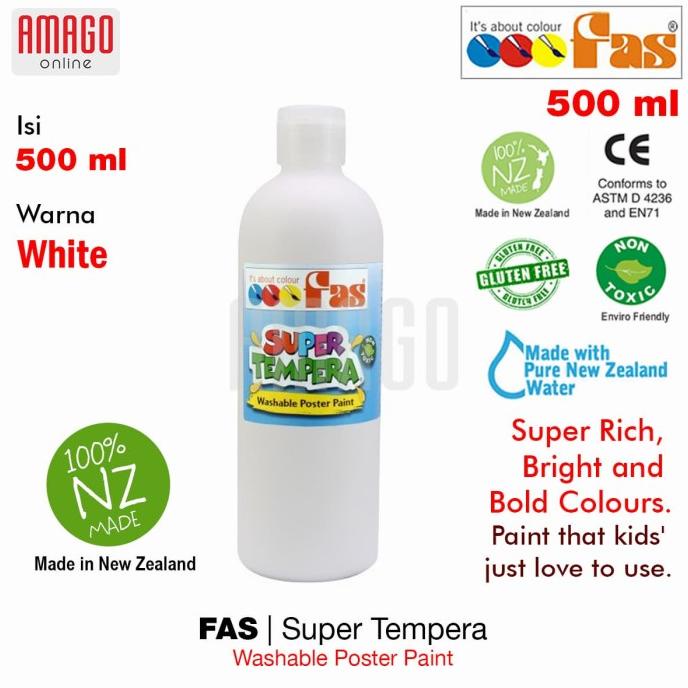 

[COD] FAS - SUPER TEMPERA WASHABLE POSTER PAINT - 500 ml - WHITE - 001 TERBATAS Kode 164
