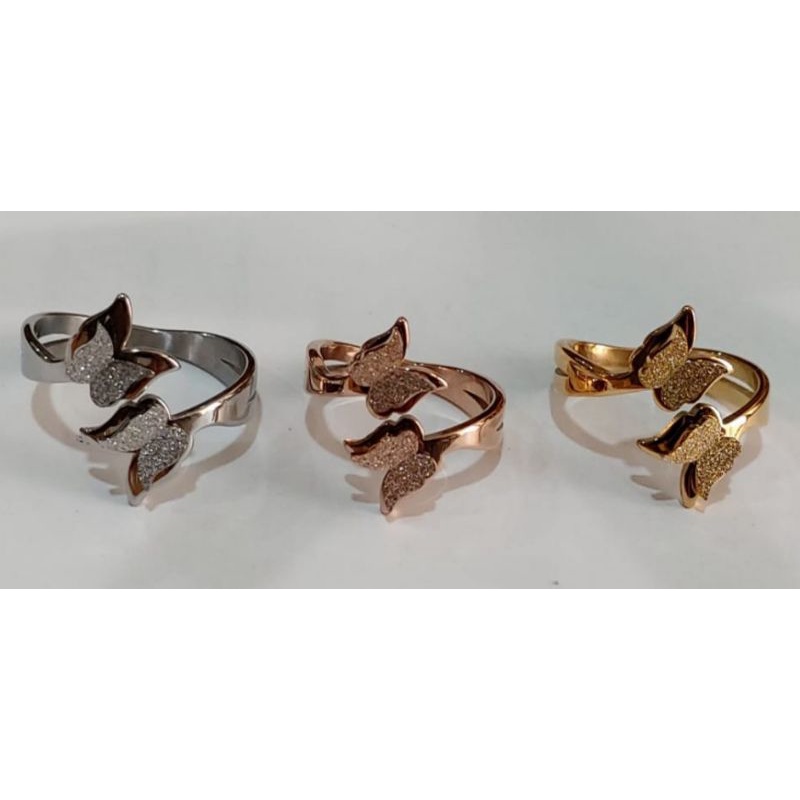 Cincin Titanium Wanita Original Model Kupu-Kupu Double