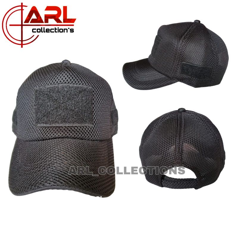 topi double mess polos hitam - topi tactical jaring velcro - topi double mess hitam