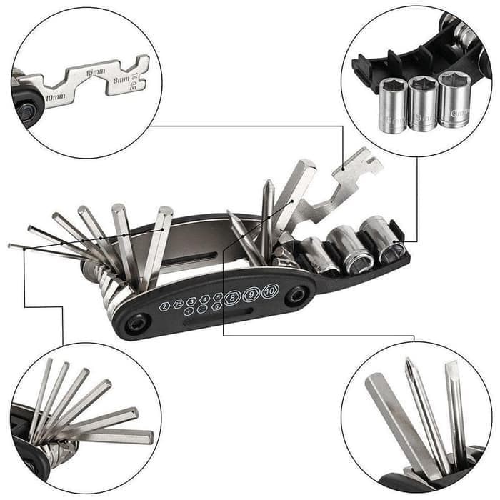 Kunci Shock Lipat Kunci Sepeda 16 pcs Tools 16in1 Kunci Obeng 16 in 1