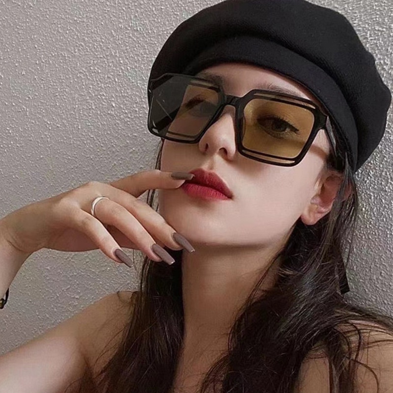 Ins2022 Kacamata Hitam Wanita Model Korea frame Kotak Besar